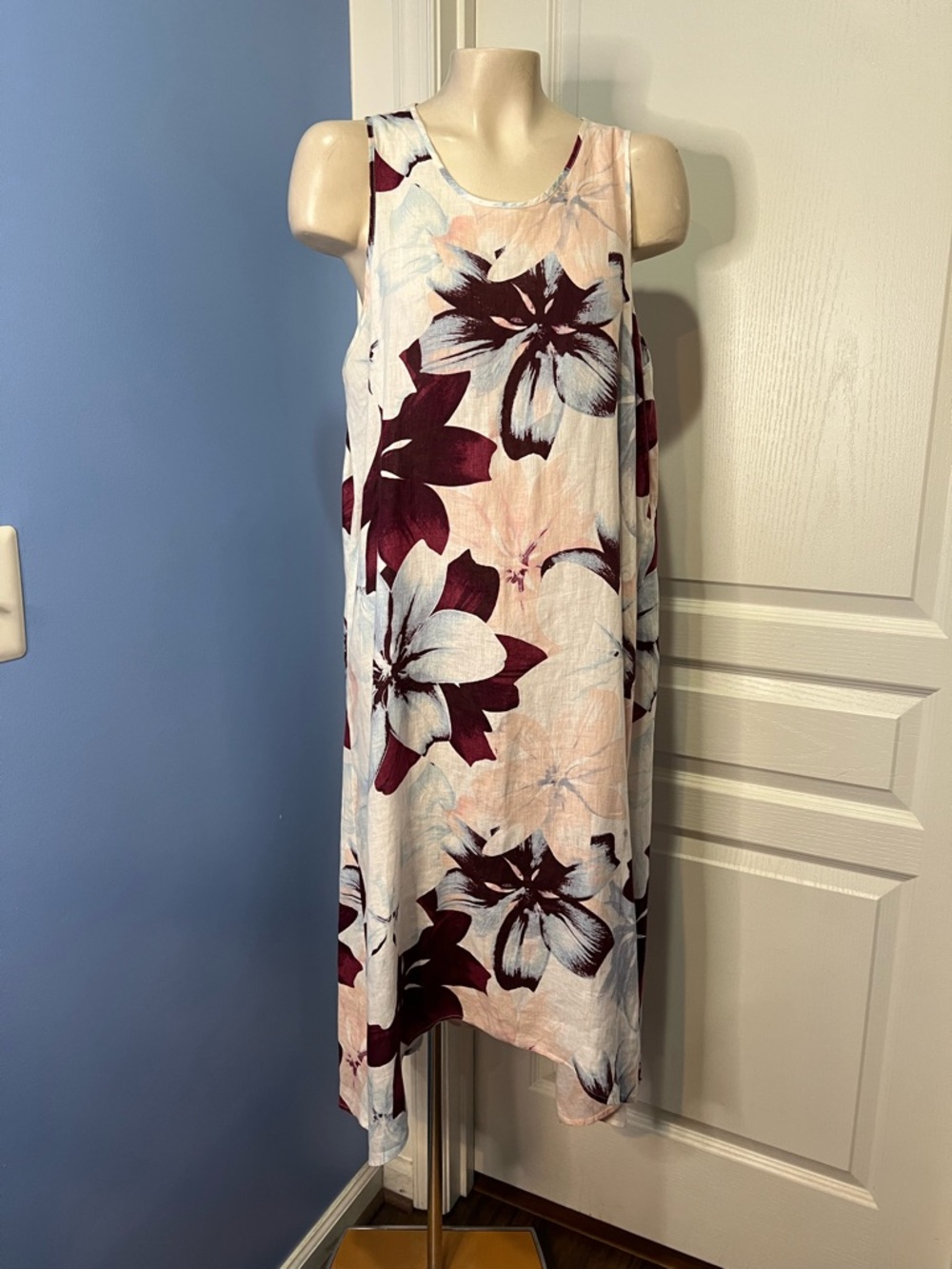 Lord and Taylor 100% Linen Sleeveless Floral Maxi Dress size XL